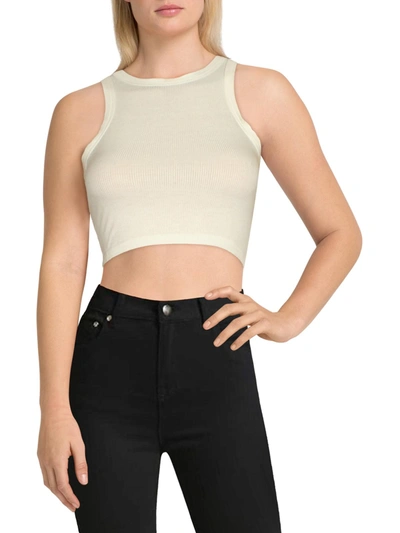 Bb Dakota Womens Ribbed Crewneck Crop Top In White