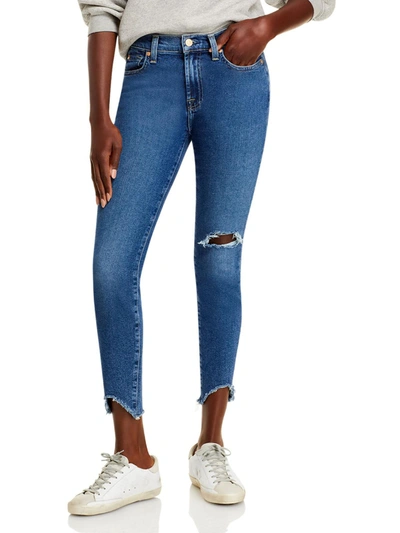 7 For All Mankind Womens Denim Raw Hem Skinny Jeans In Multi