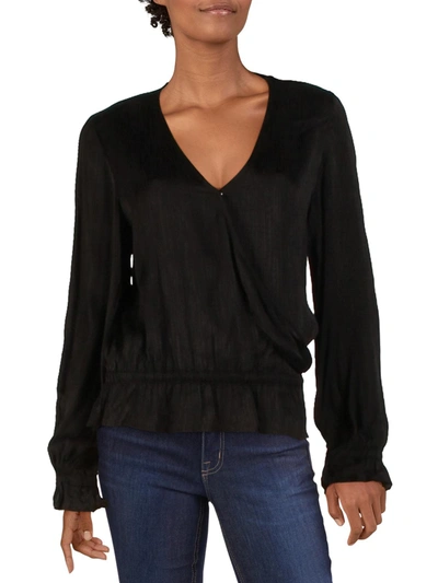 Q & A Womens Rouched Ruffled Blouse In Black