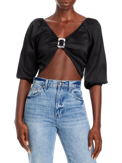 Hosbjerg Elora Womens V-neck Short Crop Top In Black