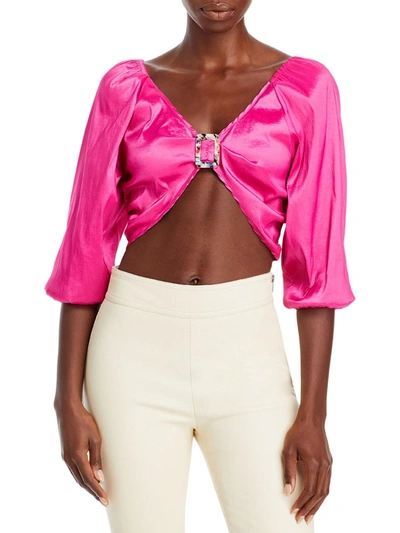 Hosbjerg Elora Womens V-neck Short Crop Top In Pink