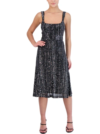 Laundry By Shelli Segal Womens Sequined Knee-length Midi Dress In Silver