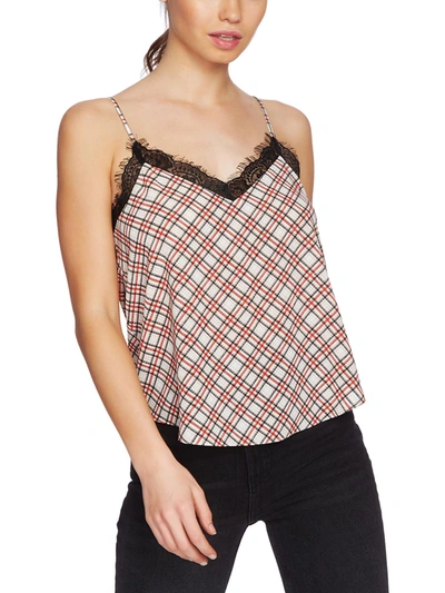 1.state Womens Glen Plaid Lace Trim Camisole Top In Red