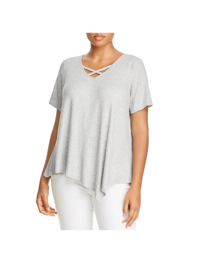 Status By Chenault Womens Heathered Ribbed T-shirt In Grey