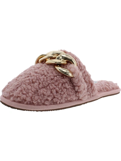 Steve Madden Ability Womens Faux Fur Slip On Slide Slippers In Pink