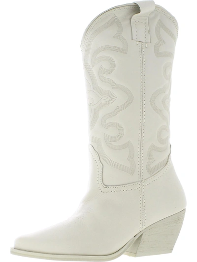 Steve Madden West Womens Embroidered Pointed Toe Cowboy, Western Boots In White