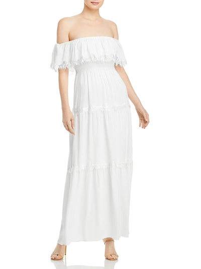 Aqua Womens Lace-trim Off-the-shoulder Evening Dress In White