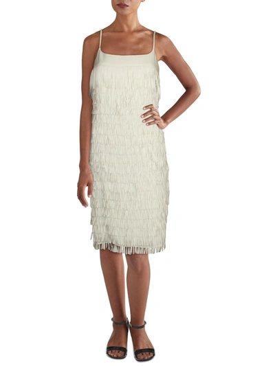 Aidan Mattox Womens Fringe Short Mini Dress In White