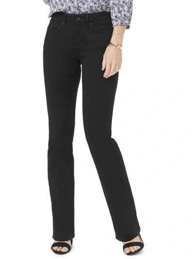 Nydj Petites Barbara Womens Tummy Control Dark Wash Bootcut Jeans In Black