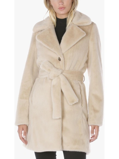 Laundry By Shelli Segal Womens Faux Fur Teddy Wrap Coat In Beige