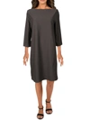 Eileen Fisher Jewel Neck Long Sleeve Jersey Shift Dress In Brown