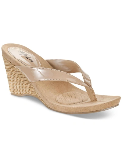 Style & Co Chicklet Wedge Thong Sandals, Created For Macy's Women's Shoes In Brown