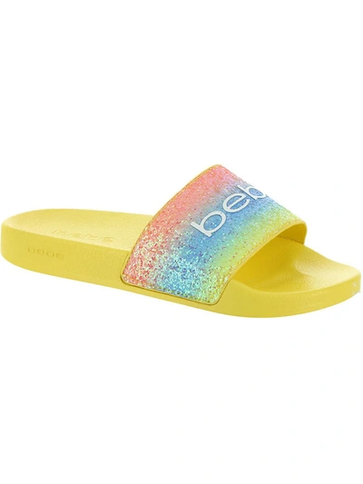 Bebe Fraida Womens Glitter Logo Slide Sandals In Multi
