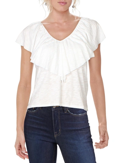 Goldie Womens Ruffled V-neck Tank Top In White