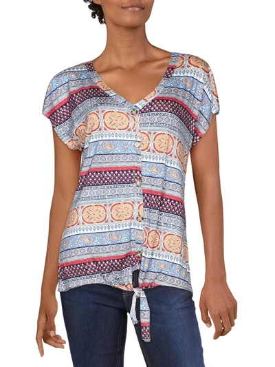 Alison Andrews Womens Lace Back Tie Front Blouse In Multi