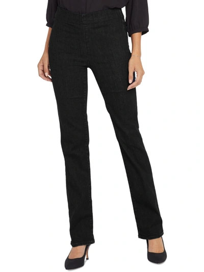 Nydj Marilyn Womens Mid-rise Pull On Straight Leg Jeans In Black