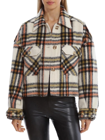 BAGATELLE WOMENS CROPPED PLAID FLEECE JACKET