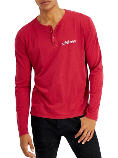 Heroes Motors Classic Rolling Guitar Mens Cotton Long Sleeves Henley Shirt In Red