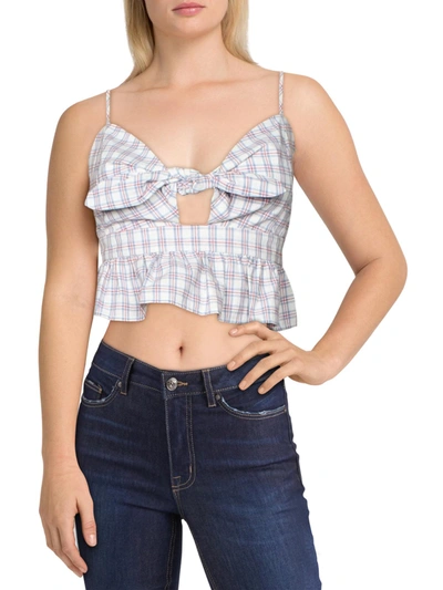 English Factory Womens Plaid Smocked Crop Top In Blue