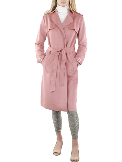 Tahari Womens Faux Suede Lightweight Trench Coat In Pink