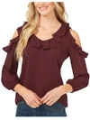 Cece Ruffled Cold-shoulder Top In Multi