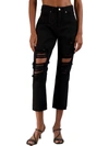 JUST BLACK WOMENS HIGH RISE DESTROYED CROPPED JEANS