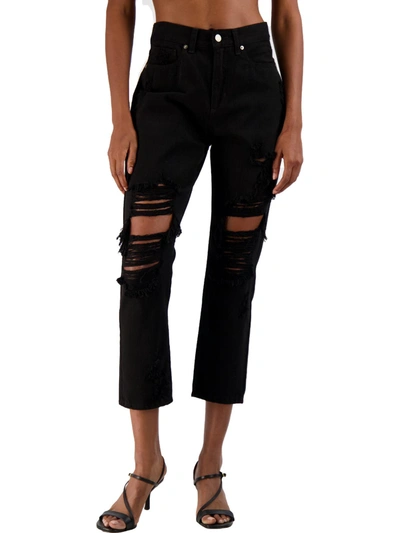 Just Black Womens High Rise Destroyed Cropped Jeans In Black