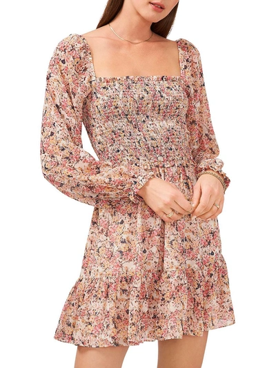 1.state Womens Floral Short Mini Dress In Multi