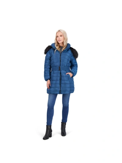 Jessica Simpson Womens Faux Fur Heavyweight Puffer Coat In Blue