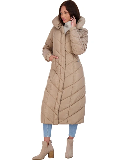 Steve Madden Womens Fleece Lined Quilted Maxi Coat In Beige