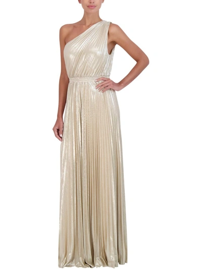 Bcbgmaxazria Womens Metallic Long Evening Dress In Beige