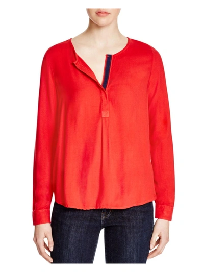 Three Dots Sonia Womens V-neck Contrast Casual Top In Red