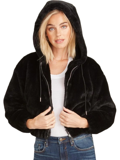 Vigoss Womens Cold Weather Cropped Faux Fur Jacket In Black