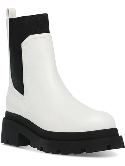 Dolce Vita Womens Faux Leather Ankle Chelsea Boots In White