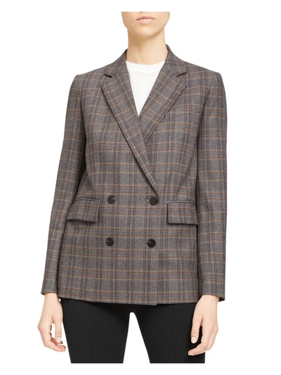 Theory Piazza Womens Wool Office Double-breasted Blazer In Multi