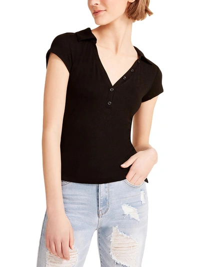 Madden Girl Womens Ribbed Collared Pullover Top In Black