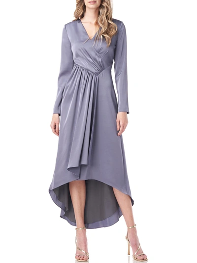 Kay Unger Helena Womens Hi-low Gathered Evening Dress In Grey