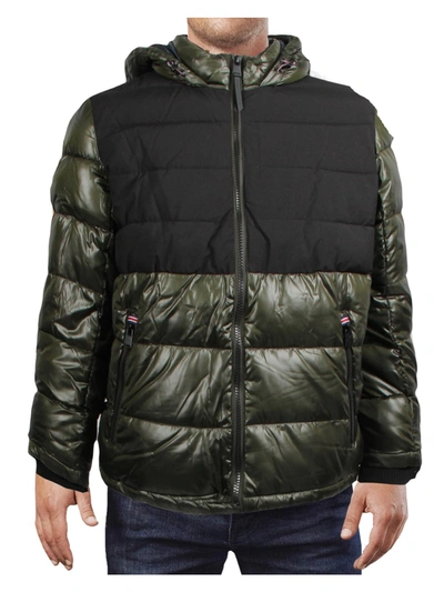 London Fog Tower Mens Puffer Colorblock Quilted Coat In Brown
