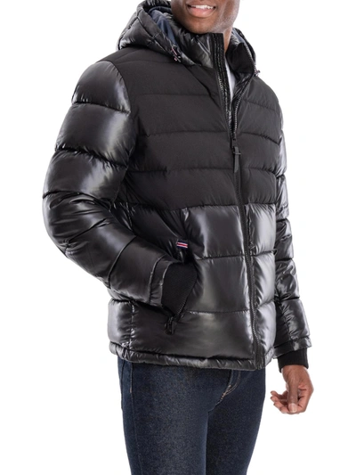 London Fog Tower Mens Puffer Colorblock Quilted Coat In Black