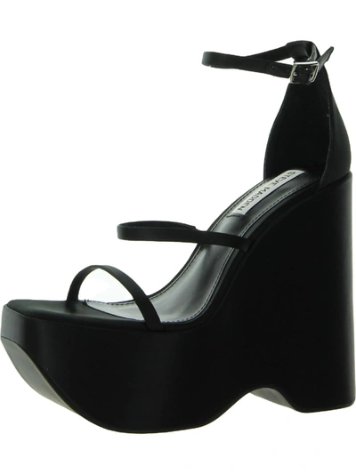 Steve Madden Varia Womens Satin Strappy Wedge Heels In Black