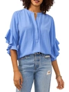 Vince Camuto Womens Ruffle Sleeve Split Neck Blouse In Blue