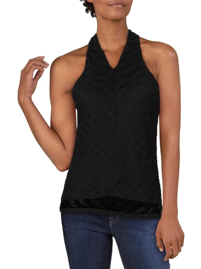 Red Haute Womens Lace Layered Halter Top In Black