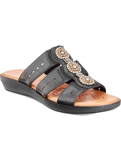 Easy Street Nori Womens Faux Leather Slip On Slide Sandals In Black