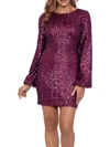 Aqua Womens Sequined Long Sleeves Cocktail And Party Dress In Red