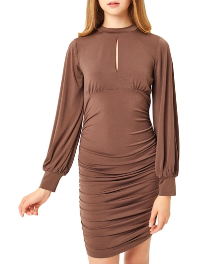 Love Tree Ellie Womens Keyhole Neck Ruched Mini Dress In Brown