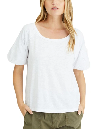 Sanctuary Daydream Womens Eyelet Puff Sleeve T-shirt In White