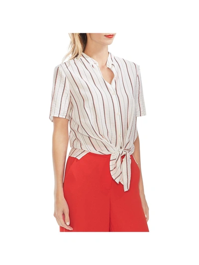Vince Camuto Womens Striped Tie Front Button-down Top In White