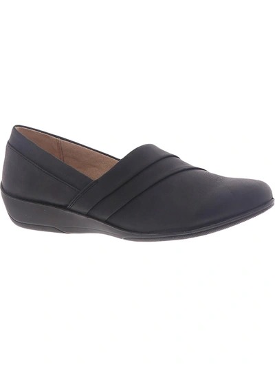 Lifestride Ion Womens Faux Leather Wedge Flats In Black