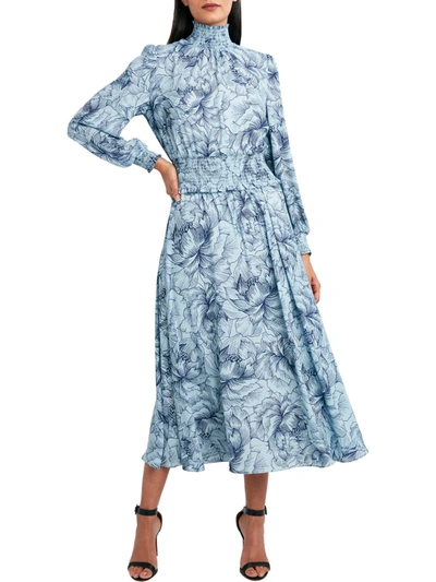 Bcbgmaxazria Womens Smocked Long Sleeves Maxi Dress In Multi
