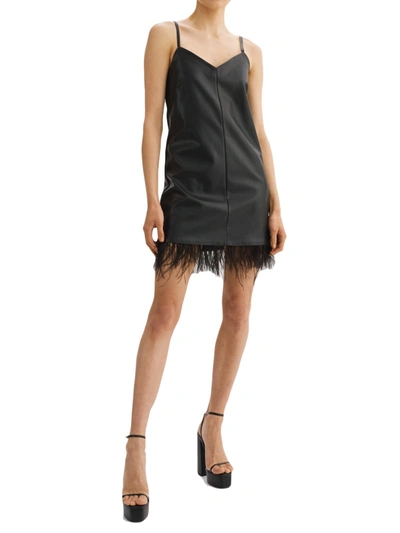 Lamarque Mollie Womens Vegan Leather Feather Mini Dress In Black